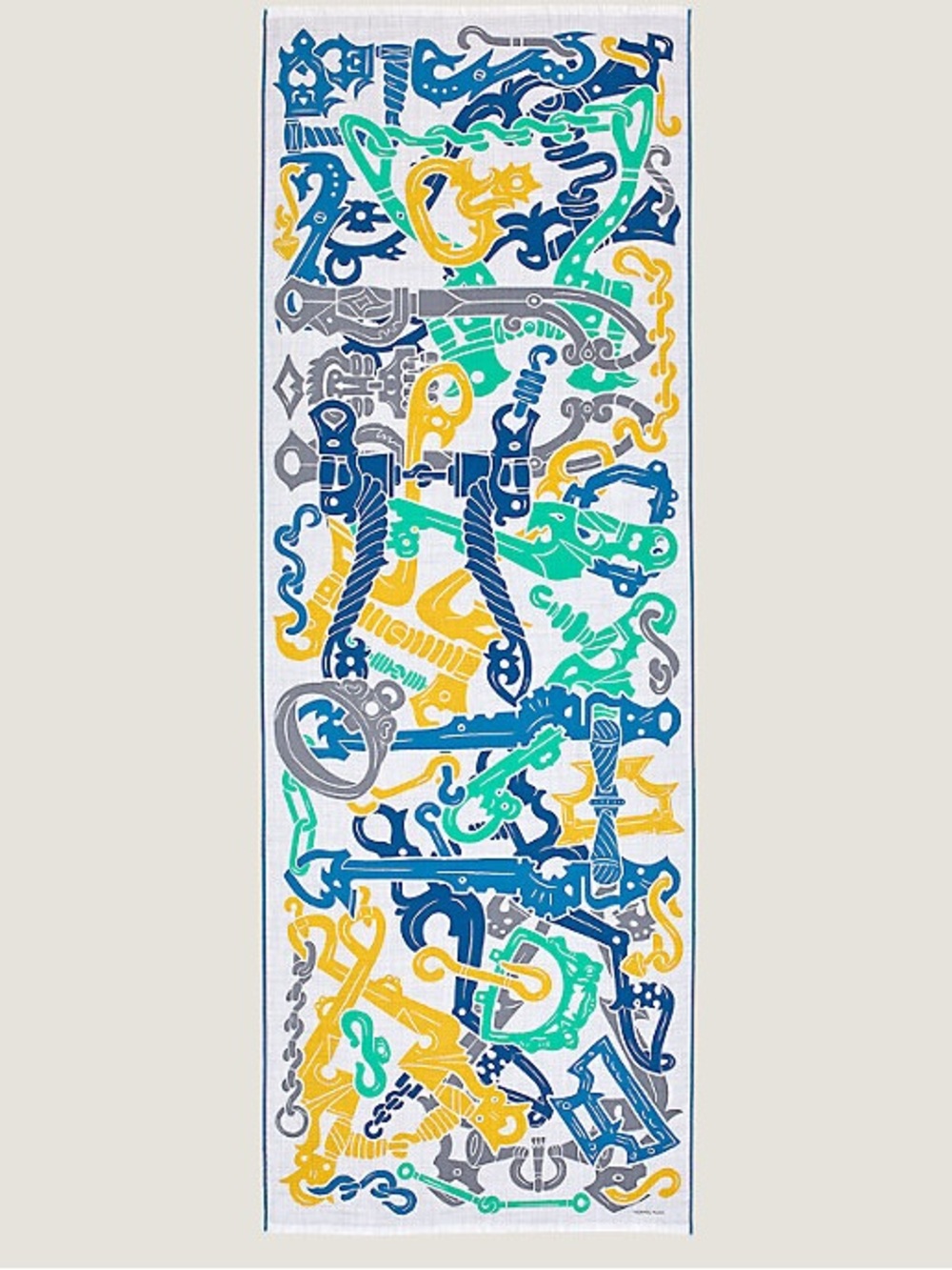 【Slight Snags】Hermes Multicolor Abstract Pattern Cashmere Silk Scarf